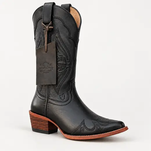 Bota Country Feminina Preta em Couro – Estilo Western Premium