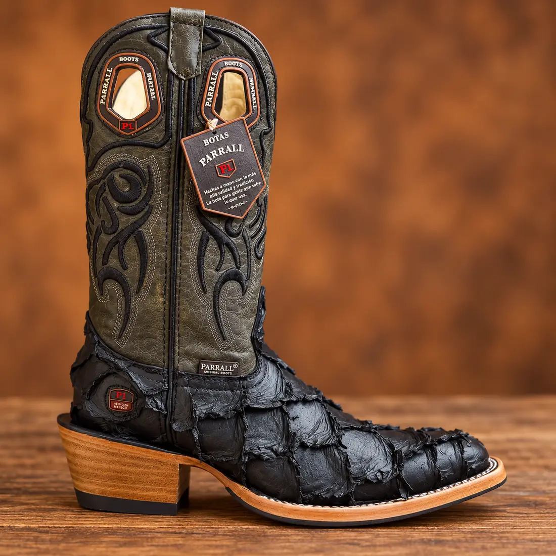 Bota Country Masculina Parrall Premium – Couro de Pirarucu Exótico Preto | Western Cowboy — miniatura 2