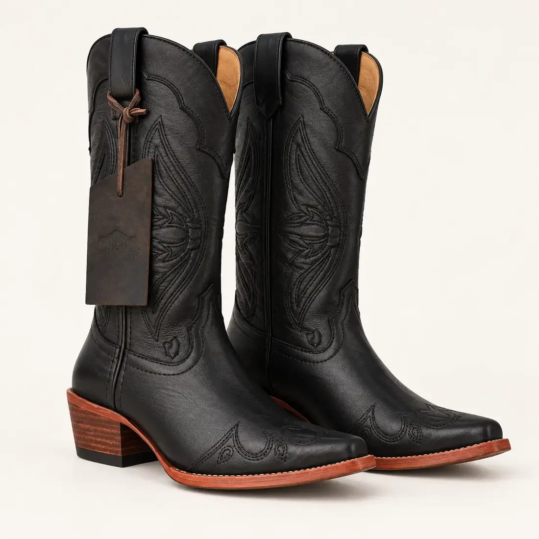 Bota Country Feminina Preta em Couro – Estilo Western Premium — miniatura 7