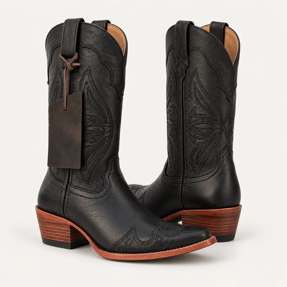 Bota Country Feminina Preta em Couro – Estilo Western Premium — miniatura 8