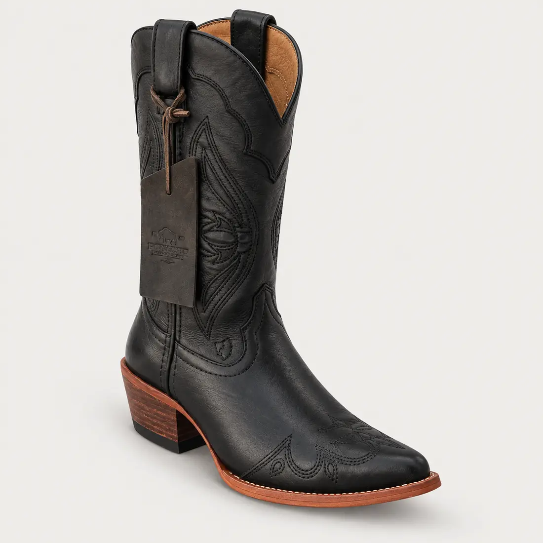 Bota Country Feminina Preta em Couro – Estilo Western Premium — miniatura 4