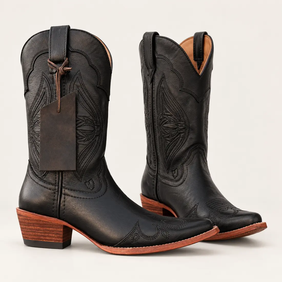 Bota Country Feminina Preta em Couro – Estilo Western Premium — miniatura 6