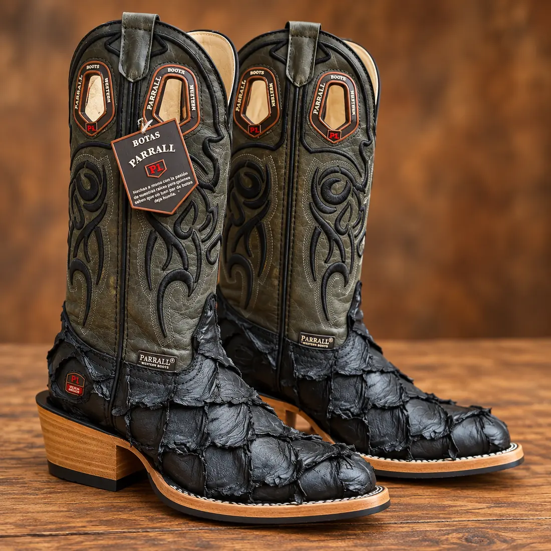 Bota Country Masculina Parrall Premium – Couro de Pirarucu Exótico Preto | Western Cowboy — miniatura 3