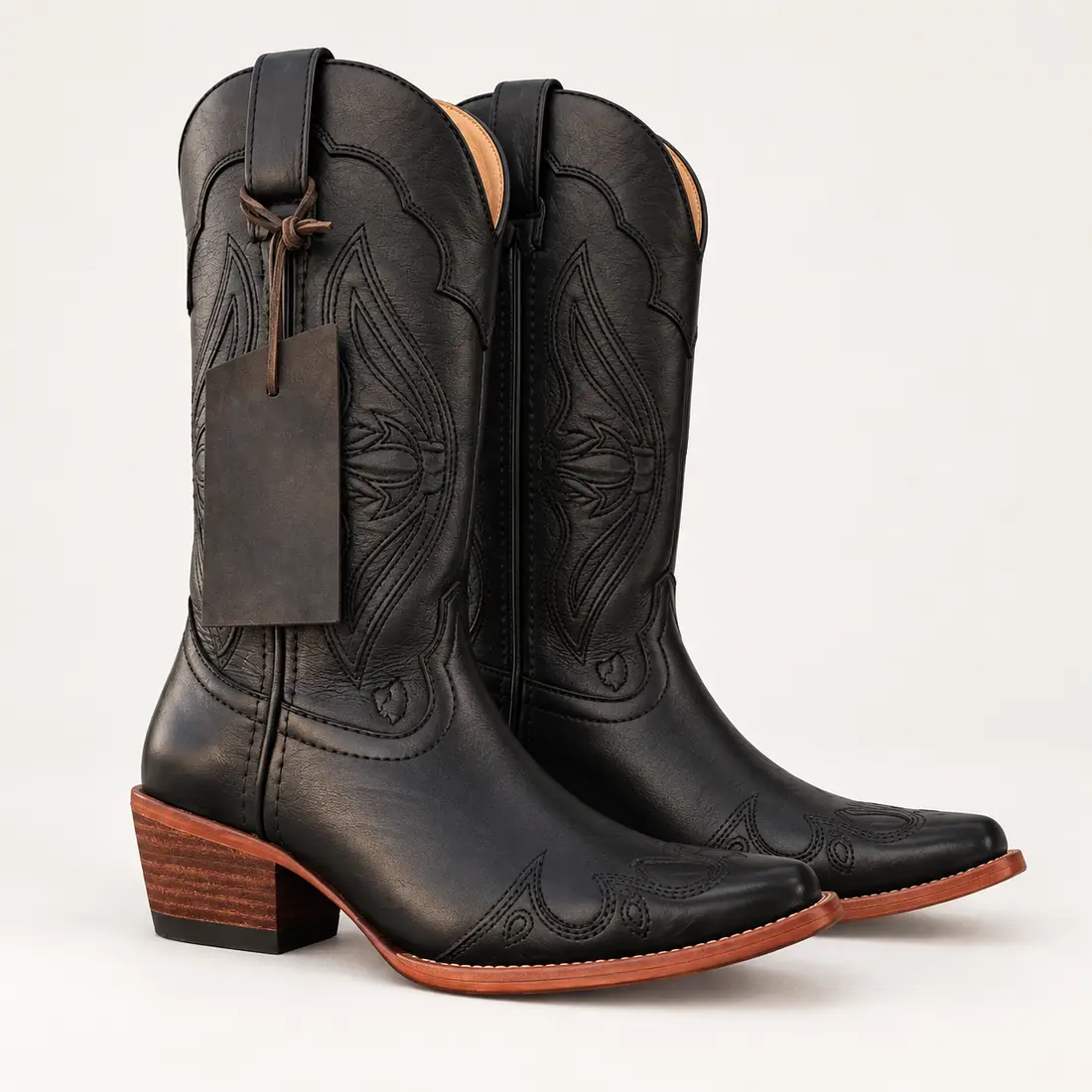 Bota Country Feminina Preta em Couro – Estilo Western Premium — miniatura 5