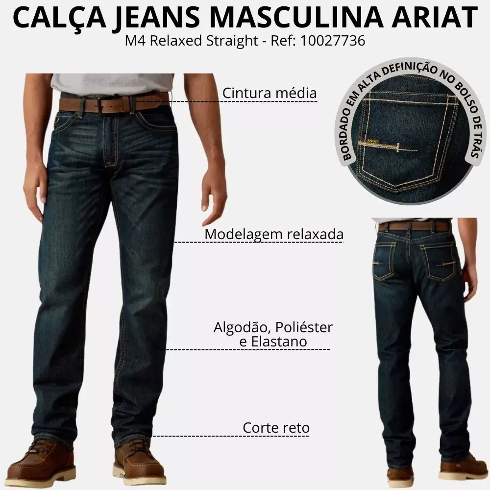 Calça Country De Homem Bruto Original Ariat Jeans Grosso Azul índigo — miniatura 2