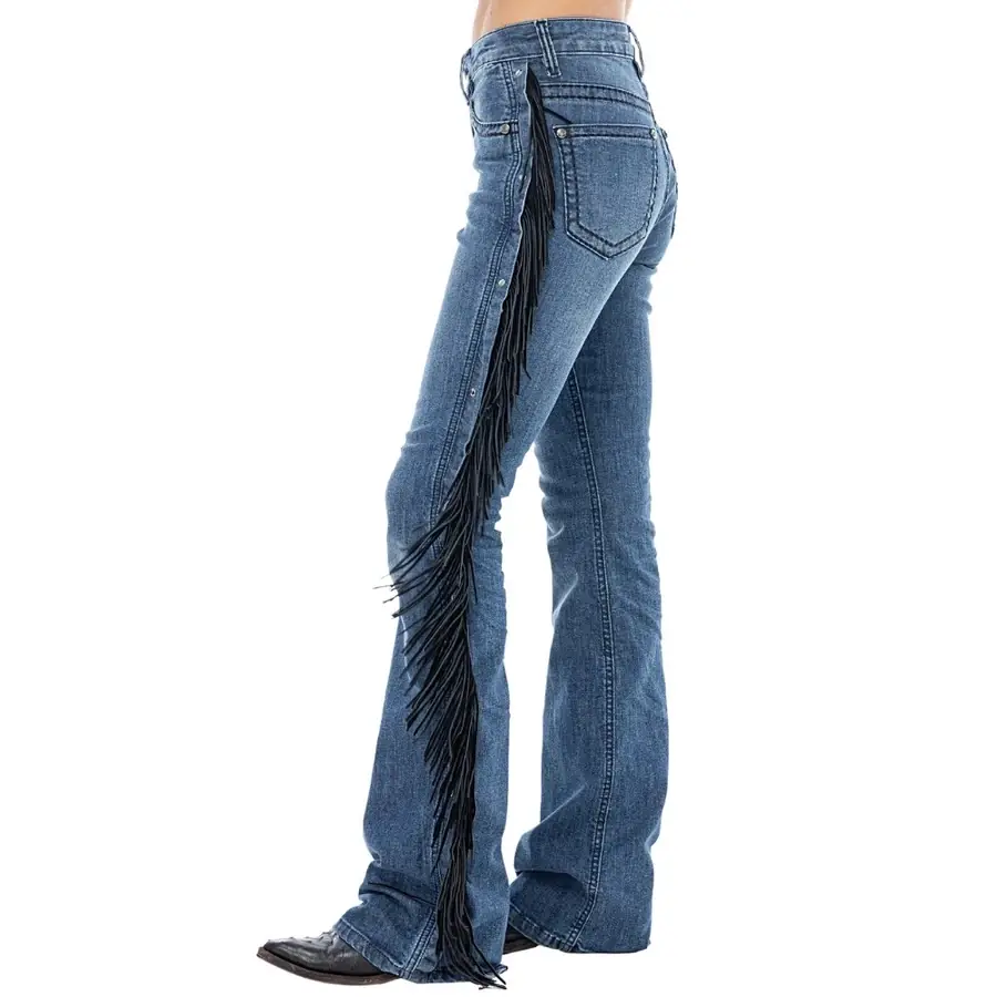 Calça Feminina Zenz Western Jeans Caballus Azul Com Franjas ... — miniatura 3