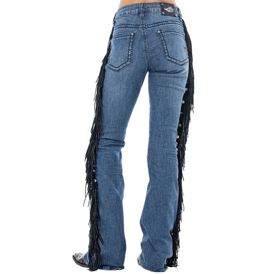 Calça Feminina Zenz Western Jeans Caballus Azul Com Franjas ... — miniatura 4