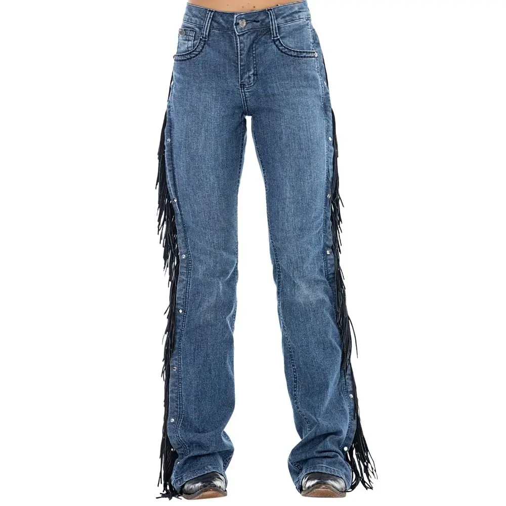 Calça Feminina Zenz Western Jeans Caballus Azul Com Franjas ... — miniatura 5