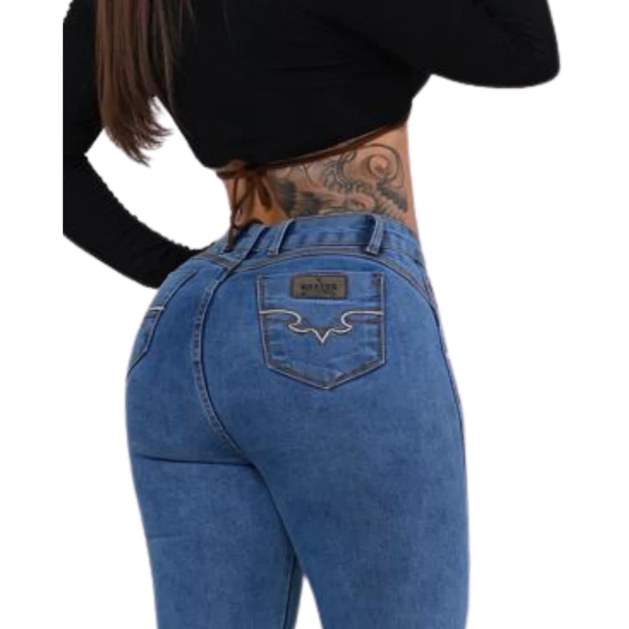 Calça Flare Country Lavagem Escura e Clara Marmorizada Jeans Premium — miniatura 2