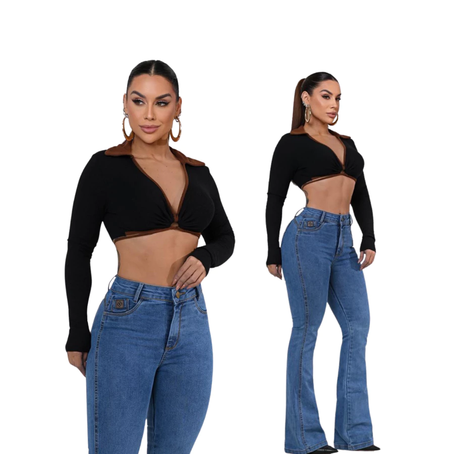 Calça Flare Country Lavagem Escura e Clara Marmorizada Jeans Premium — miniatura 3