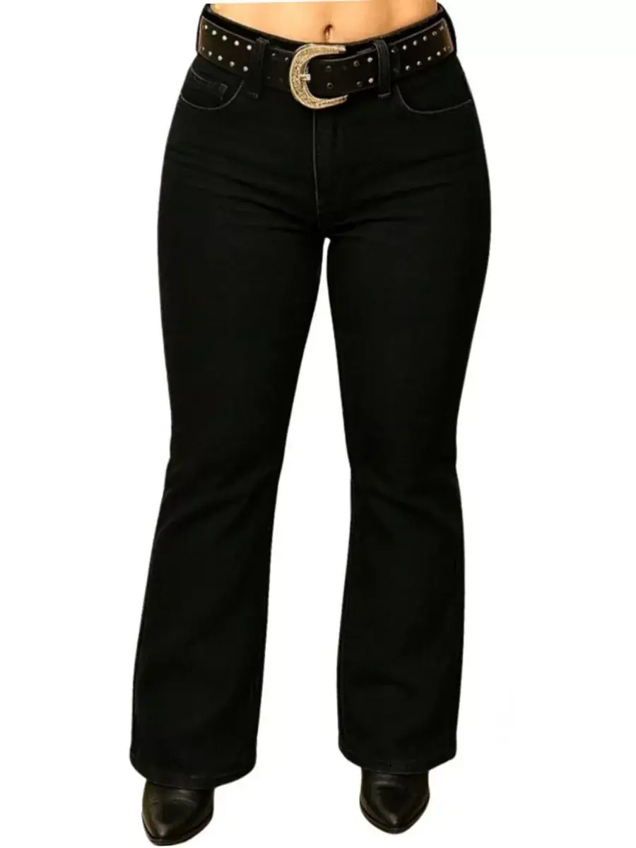 Calça Flare Jeans Feminina Lisa Linha Premium Cintura Alta