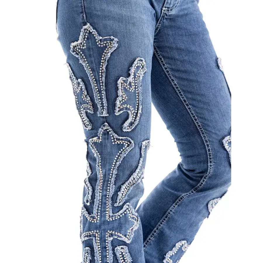 Calça Jeans Com Bordados Brilhos Barra Flare Desfiada Zenz Farm ...