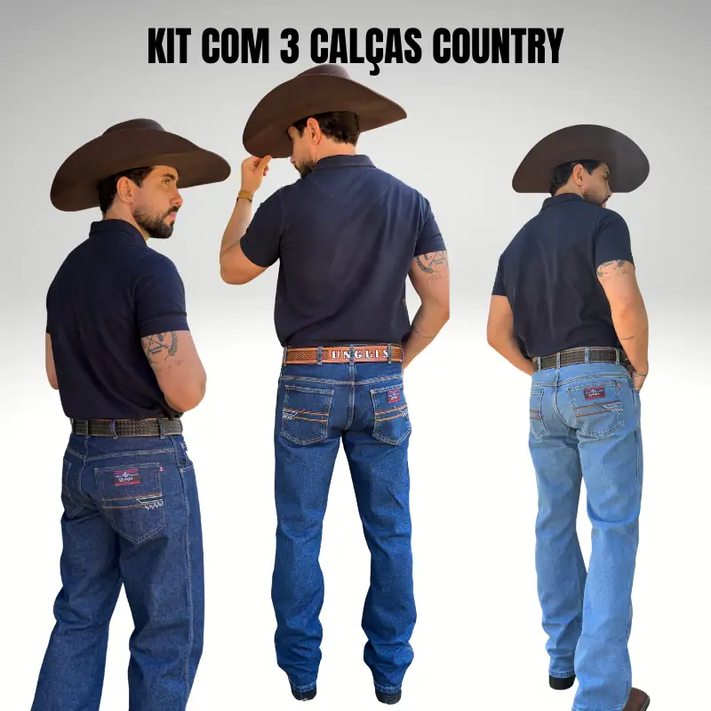 Kit 3 Calças Jeans Country Masculinas 100% Algodão