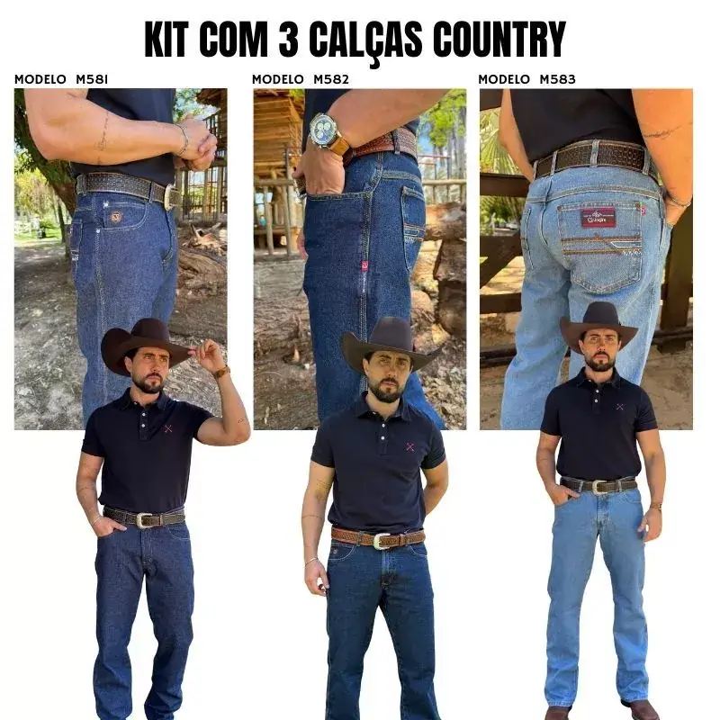 Kit 3 Calças Jeans Country Masculinas 100% Algodão — miniatura 5