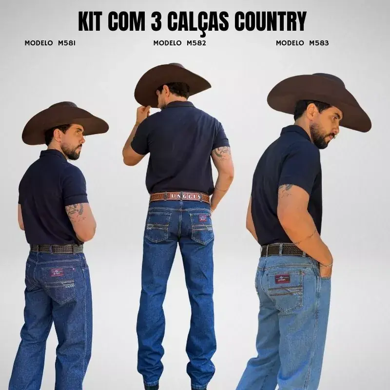 Kit 3 Calças Jeans Country Masculinas 100% Algodão — miniatura 9