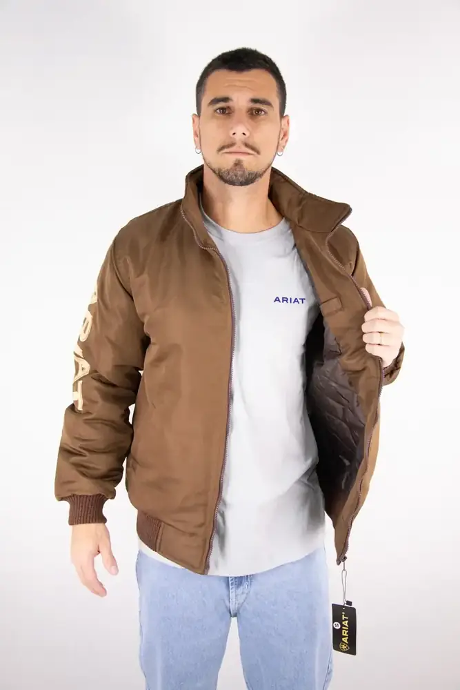 Jaqueta Masculina Ariat Nylon Bordado Marrom — miniatura 3