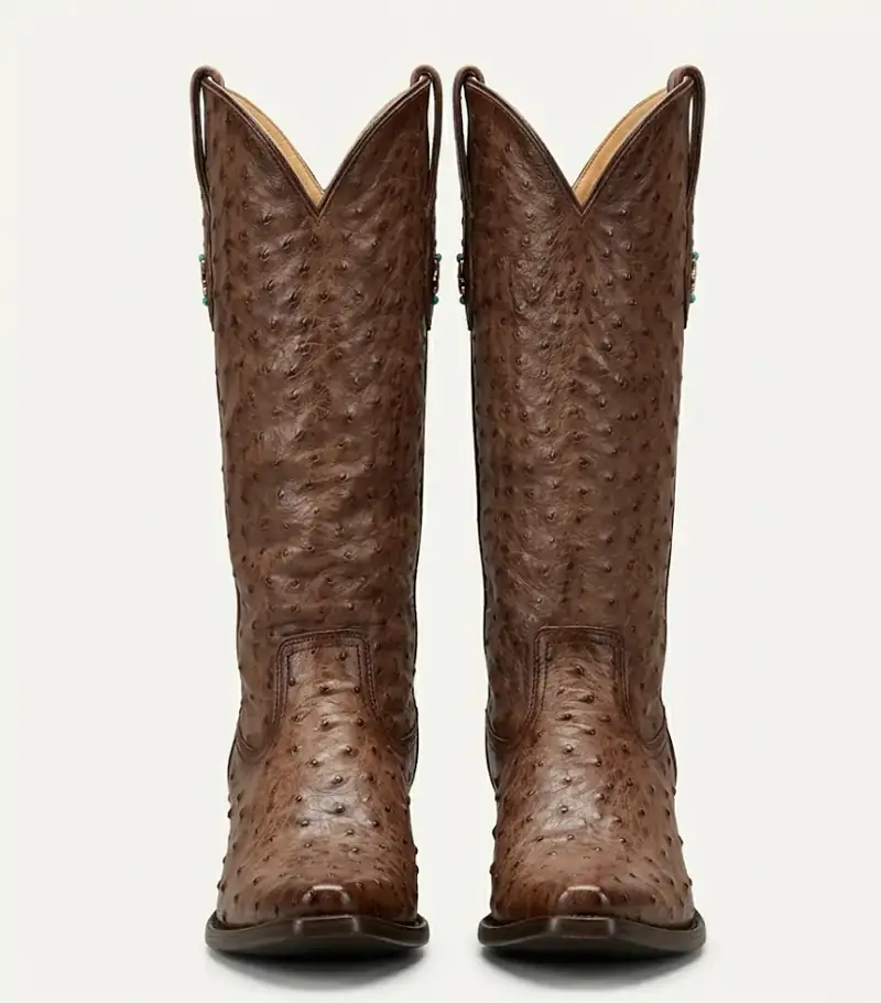 Bota Texana Feminina Exótica em Couro Legítimo de Avestruz – Marrom Café — miniatura 2