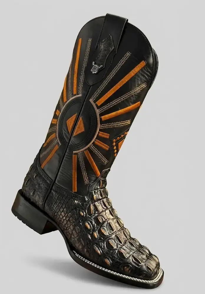 Bota Texana Masculina Exótica em Couro de Crocodilo – Black Sunburst — foto 1