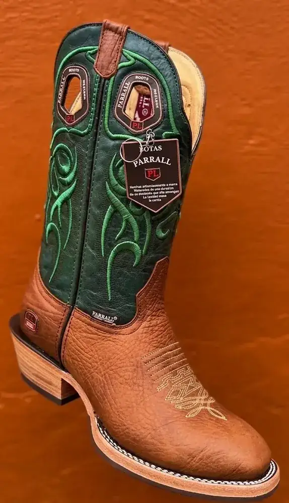 Bota Texana Masculina Parral em Couro Legítimo – Verde e Café — foto 1