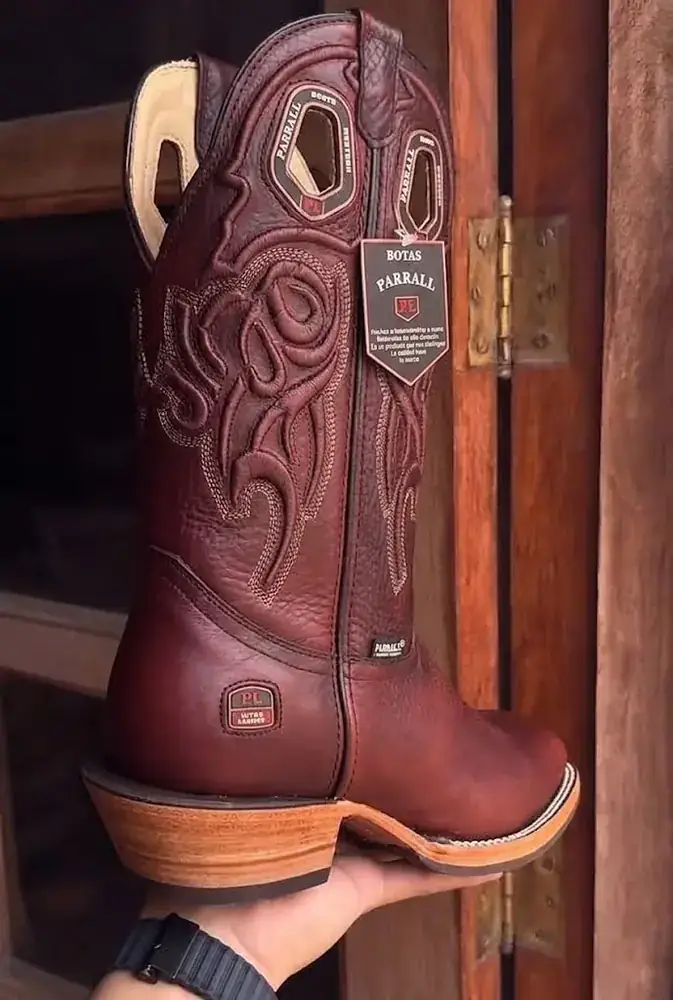 Bota Texana Masculina Parral em Couro Premium – Vermelho Pinhão / Vinho — foto 1