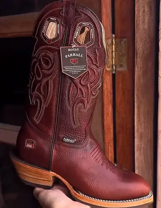 Bota Texana Masculina Parral em Couro Premium – Vermelho Pinhão / Vinho — miniatura 2